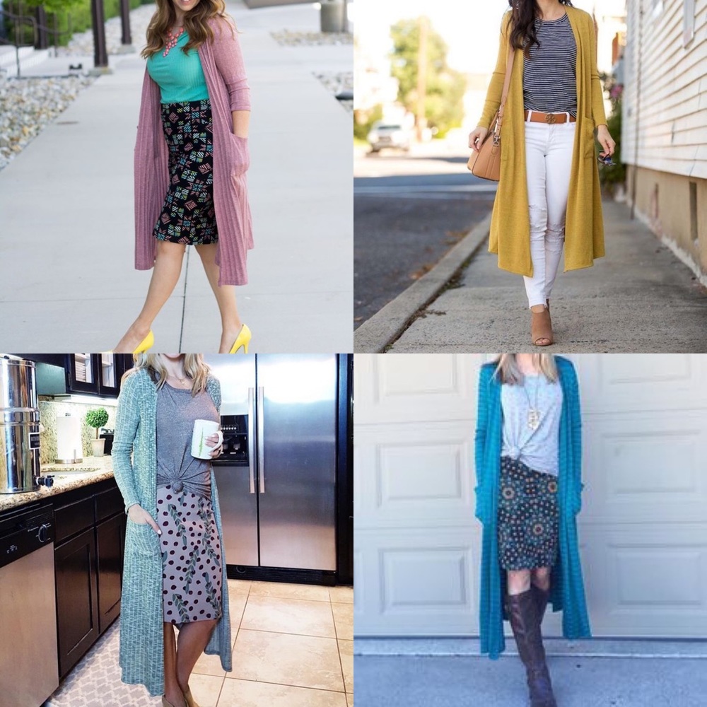 Lularoe Sarah Blue Ribbed Duster Open Long Sleeve Midi Cardigan